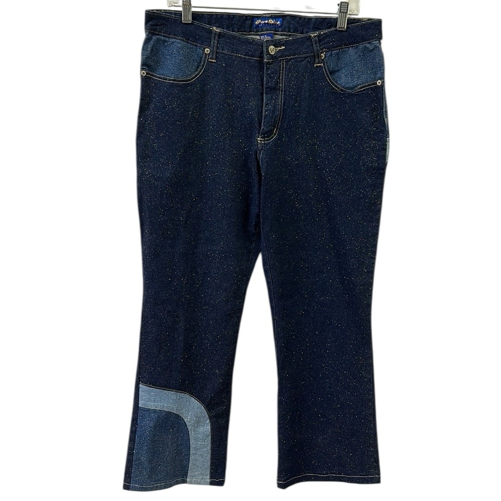 Vintage Y2K Pure Diva Color Block Sparkle Stretch Denim Blue Jeans Juniors 15